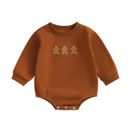FIOMVA Fall Winter Baby Girl Christmas Outfit Unisex Newborn Crewneck Sweatshirt Bubble Romper Toddler Onesie Clothes (B Pancake Man Brown, 18-24 Months)