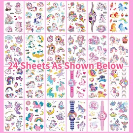Donzeal 24Sheets(140pcs) Cute Glitter Unicorn Temporary Tattoos for Kids, Shiny Various Unicorn Designs Waterproof Tattoo Stickers set, Waterproof Fake Tattoos for Girls Birthday Party Favors Goodie (unicorn)