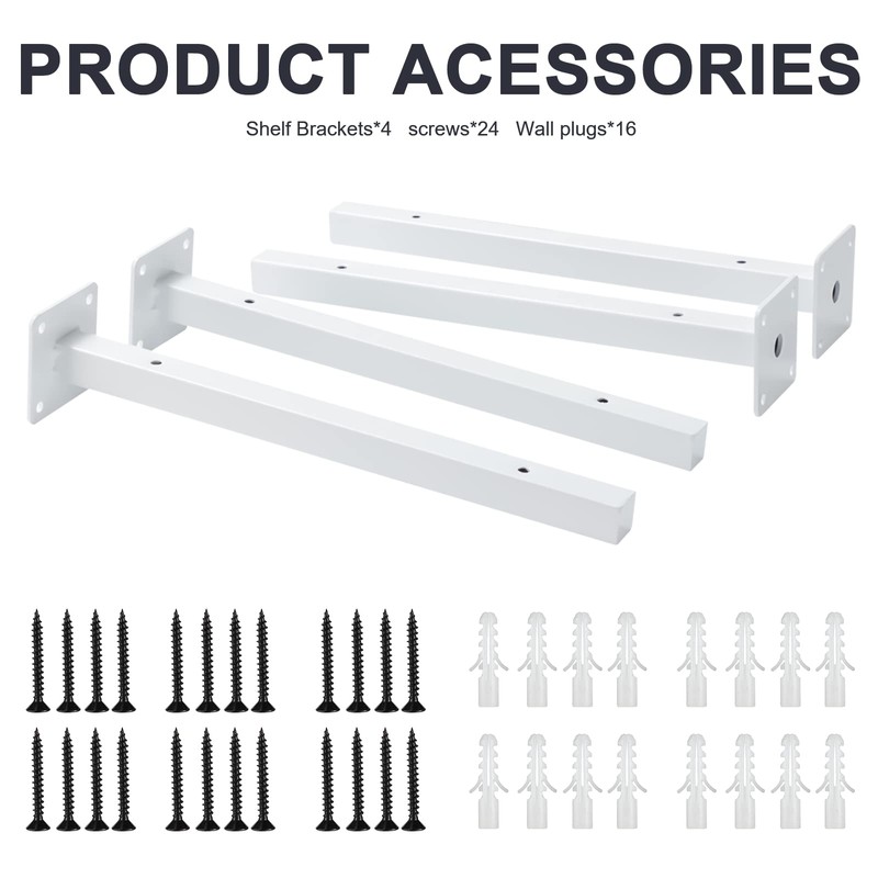White Shelf Brackets 12 Inch, Heavy Duty Wall Mounted Metal