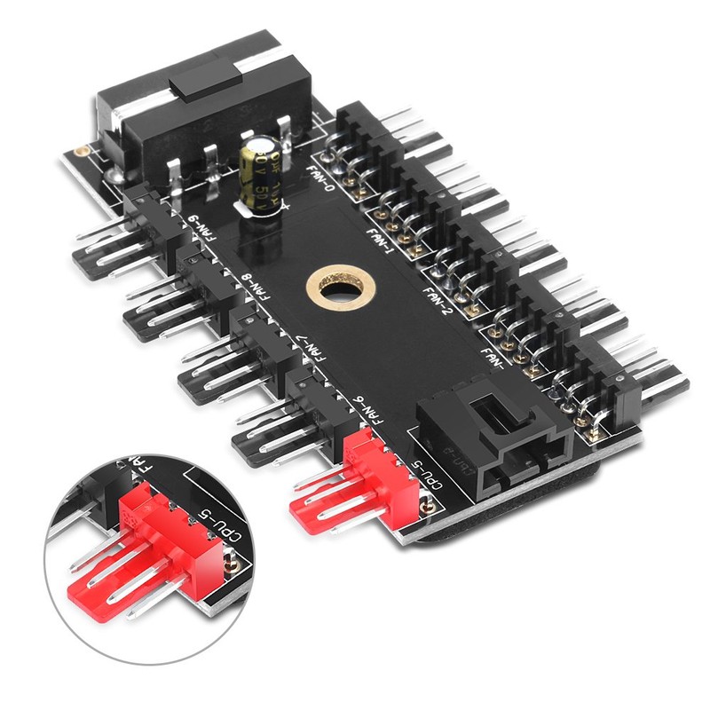 ELECTOP PC Chassis Fan Hub CPU Cooling HUB 10 Port