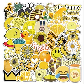 Girl's Yellow Cute Water Bottle Stickers 50 PCS Waterproof Laptop Aesthetic Stickers for Teens Kids