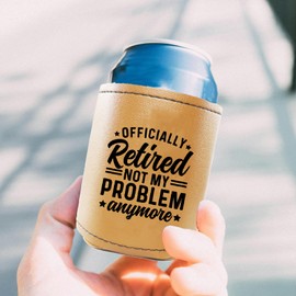 Funny Retirement Gifts for Men, Leather Beer Can Cooler Sleeve Party, Retired Gifts for Men Dad Grandpa Husband Fathers Day Christmas