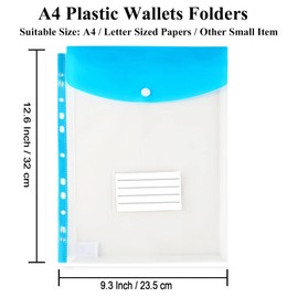 Plastic Wallets A4 Punched Pockets, 12 Pack Expandable Poly Pockets A4, Plastic Sleeves for Document Filing, Waterproof, Stationary Supplies for School, Office, Home, Travel