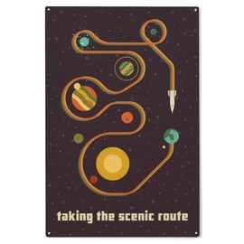 Lantern Press 10x15 Inch Wood Sign, Ready to Hang Wall Decor, Space Is The Place Collection, Solar System, Taking The Scenic Route