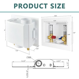 Washing Machine (Laundry) Outlet Box, Center Drain/Side Drain, Niikappu 1/2 Inch MIP Sweat Inlet x 3/4 Inch MHT Outlet Connection, with Stainless Steel Water Hammer Arrestor(WM006)