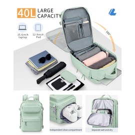 LIVACASA Waterproof Travel Backpack for Women, 40L Airline Approved Carry on Laptop Backpack with Compartment and USB Port