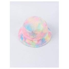 Women's Tie Dye Rainbow Faux Fur Bucket Hat Fluffy Winter Warmer Fisherman Cap