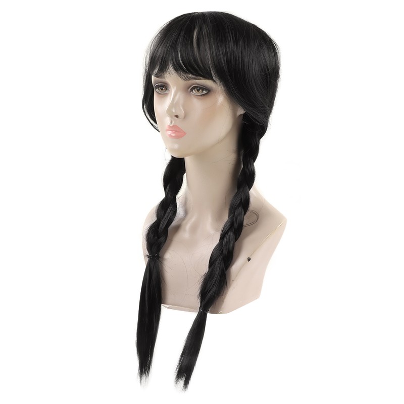 Black Long Double Braid Wig Synthetic Simulated Scalp Heat Resistant