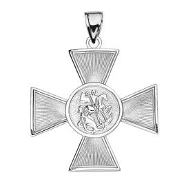 Religious Jewelry Fine Sterling Silver Saint George Russian Maltese Cross Pendant