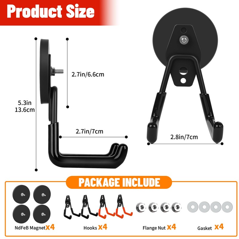 Xiuouix 4 Pack Heavy Duty Magnetic Garage Hooks,No Drill Installation
