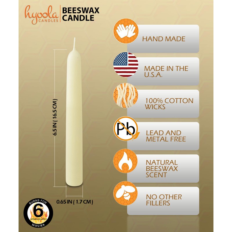 Hyoola White Beeswax Taper Candles – Hand Dipped, Decorative, All