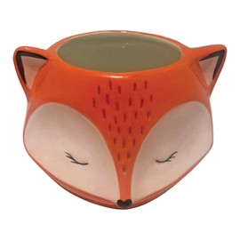 Streamline Imagined Ceramic Orange Fox Planter, Drainage Hole, Orange