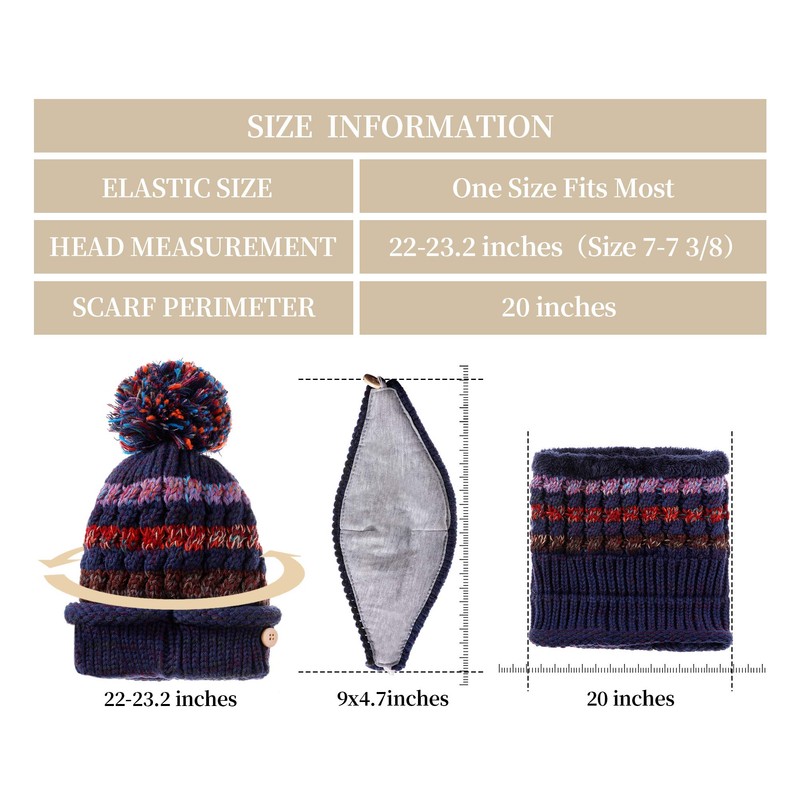 FANZERO Womens Girls Knit Beanie Scarf Mask Set Soft Warm