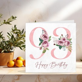 93rd Birthday Card for Women - Floral 93rd Birthday Cards for 93 year old woman Ninety Three, Ninety Third Ladies Nan Grandma Mum Aunt Sister Mom Friend