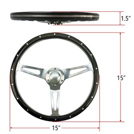 Hiracing 15inch Classic Wood Grain Steering Wheel With Riveted Light Wood Grip 380mm Universal 1.5inch Depth Car Racing Wood Steering Wheels Brushed 3 Spoke with Horn button