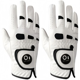 Golf Gloves for Men 2 Pack Natural Leather and Synthetic Leather Combination Soft Elastic Breathable Abrasion Resistant Non-Slip Grip Rain Sweat Resistant All Weather Models with Golf Marker QBYS-023