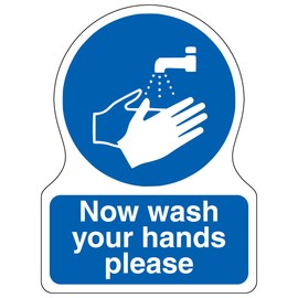 V Safety Shaped Safety Sign - Now Wash Your Hands Please - 150X200-1MM Rigid Plastic