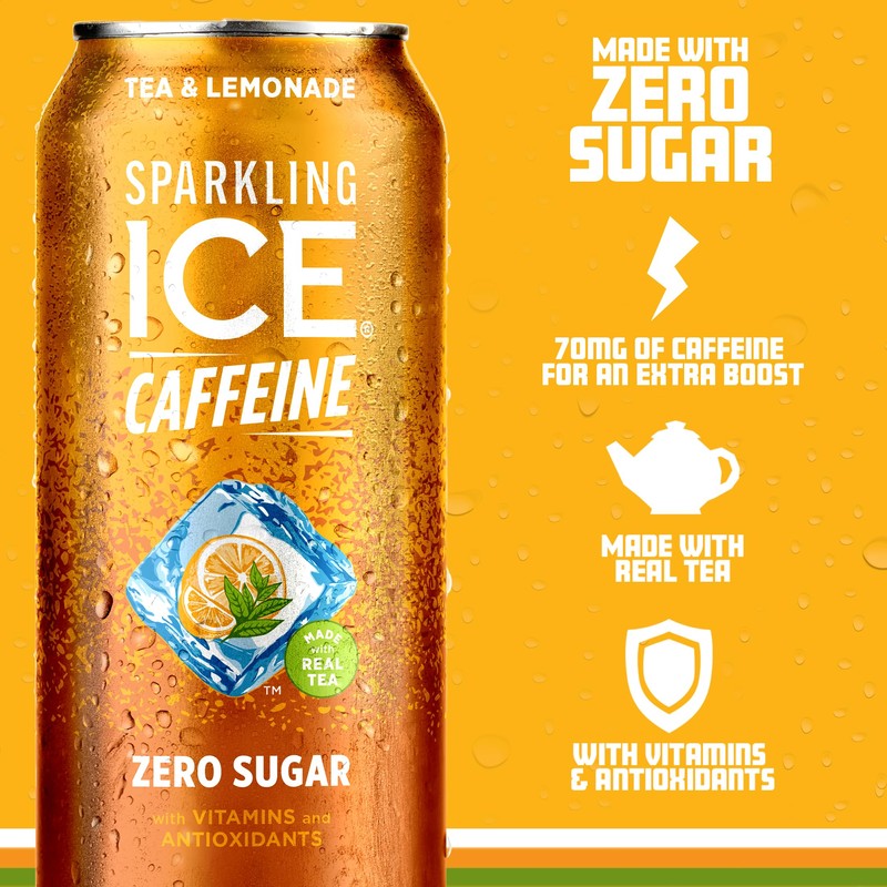 Sparkling Ice Caffeine Tea + Lemonade Sparkling Water with Caffeine,