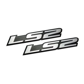 ERPART LS2 Embossed Silver on Black Highly Polished Real Aluminum Auto Emblem Badge Nameplate (Pack of 2)