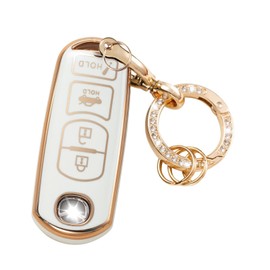 LEERLY Key Fob Cover with Anti-lost Keychain Compatible with Mazda 3 6 8 Miata MX-5 CX-3 CX-5 CX-7 CX-9 White