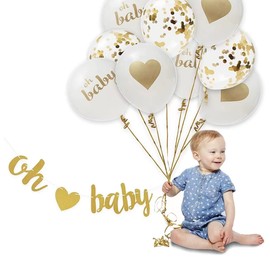 PILZUME Oh Baby Balloons Banner Kits, Hello Baby Balloons for Gender Reveal Party, Baby Shower, Oh Baby Party Supplies with Hanging Ribbon