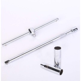 OSOF 14mm & 16mm Spark Plug Socket Thin Wall 12-Point Removal Tool 3/8 inch Square Drive Set + 3/8-Inch Drive Sliding T bar Torque Spanner Extension Kit 10inch/25cm