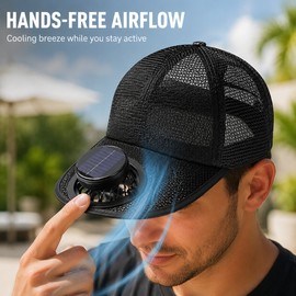 Solar & USB Rechargeable Fan Baseball Cap, 3-Speed Mesh Cooling Hat
