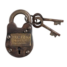 Artisan Owl Cast Iron San Quentin Prison Padlock Lock with Keys - Rustic Antique Finish with 2 Working Keys - Ideal for Vintage Decor, Decorative Hardware Collections, and Security