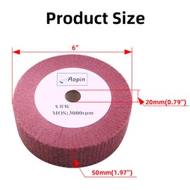 Aopin 1Pcs 6 Inch 320-400 Grit Nylon Non-Woven Fabric Wheel, 2" Thickness for Surface Treatment of Wood, and Metal, with Adjustable Roller Polishing On The Polishing Machine,Red