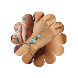 TseanYi Turquoise Finger Ring Bracelet Turquoise Star Bracelet Silver Slave Bracelet Boho Minimalist Bracelet Hand Harness Chain Bridal Hand
