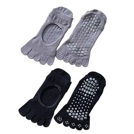 EOMECUIGAO Pilates Socks, 2 Pairs Yoga Socks, 5 Toes, Anti-Slip Socks, Women's, Sports, Dance, Gym, Workout, multicolor (black / gray)