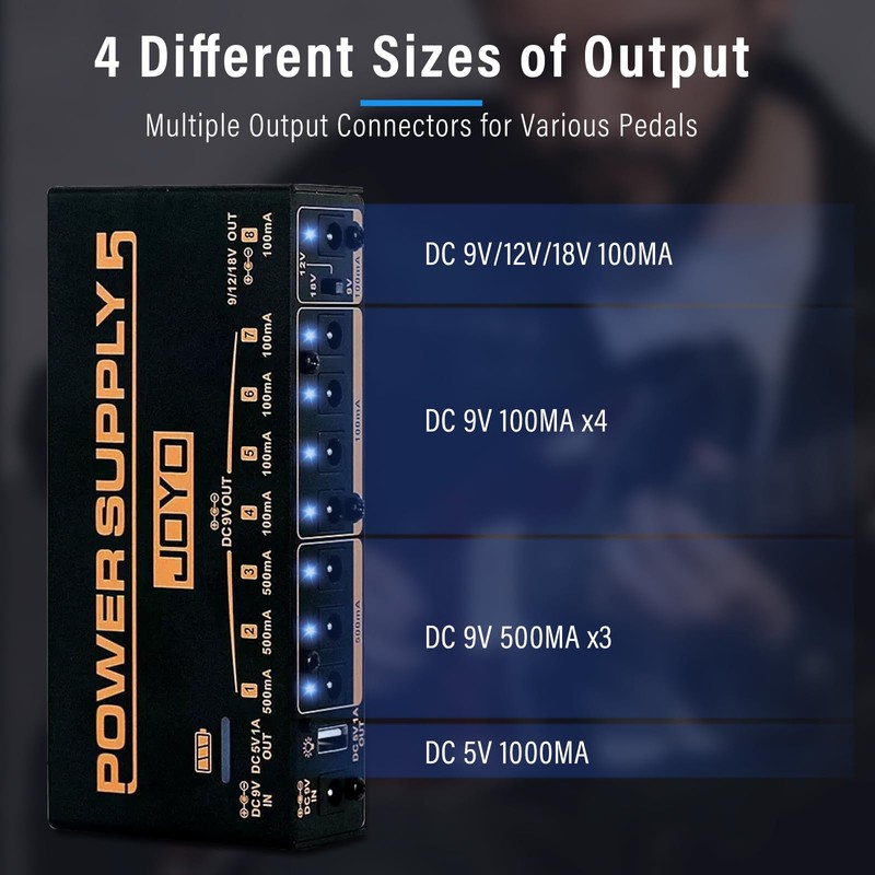 JOYO Guitar Pedal Power Supply Rechargeable with 8 Isolated Outputs