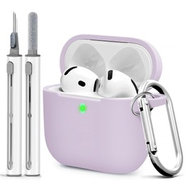 Woyinger for Airpods 4th Case Cover, Come with Cleaner Kit,Soft Skin Silicone Case Cover with Keychain, Full Protective Case for Men and Women, Compatible with AirPods 4th Generation Case(Lavender)