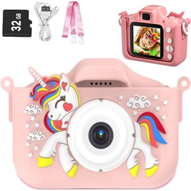 Kids Camera Toys Toddler Digital Camera for Boys Girls, Selfie 1080P HD Video Camera for 3 4 5 6 7 8 9 Year Old Boys Girls with 32GB TF Card,Kids Birthday Gifts for Kids (Pink-Unicorn)