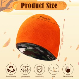 Shyyween 2 Pcs Orange Camo Beanie, Double Sided Skull Hat Knit Reversible Cap for Hunting Camouflage Outdoor Men Women