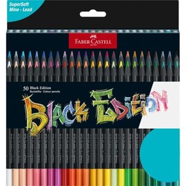 Faber-Castell Colores Supersoft Black Edition con 50 Diferentes Colores, cuenta con una mina supersuave y con una pigmentación fuerte resaltando tonos intensos sobre cualquier tipo de papel