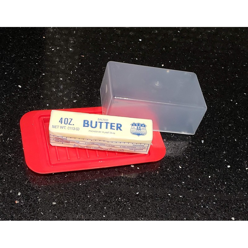 Standard Butter Dish Red Base Smoked Clear Top