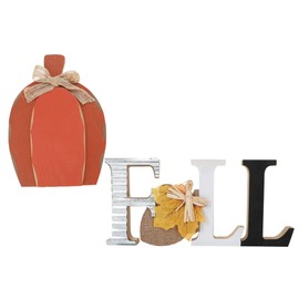 Farmhouse Rustic Pumpkin and Fall Signs - Fall Harvest Home Decor - 2 Piece Set - Tabletop Windowsill Signs By Charmed By Dragons Set of 2 Signs (FALL + Pumpkin)