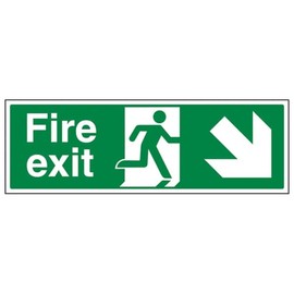 Fire Exit - Fire Exit Arrow Down Right - 300 X 100mm Restickable Safety Sign