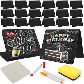 Coicok Pack of 20 Chalkboards, Small, Small Boards for Labelling, Buffet Signs, Price Tags Stand with 3 Pens and 1 Cleaning Cloth, Place Cards for Price Tags, Buffet, Wedding, Party, Café