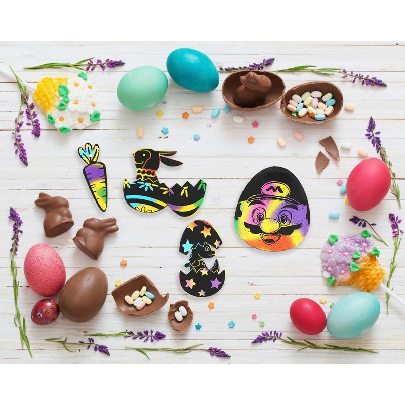 FINGOOO 48 pieces Easter Scratch Art for Kids Egg Scratch