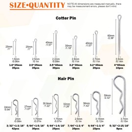 Rustark 300 Pcs Cotter Pin Assortment Kit with 6 Sizes Zinc Plated Steel Hitch Pin Hairpin Clip Key and Spring R Clips Fastener Set for Automotive Marine Tractors Mower Carts Truck