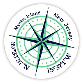 Mystic Island New Jersey 4-Inch Fridge Magnet Latitude Longitude Compass Design