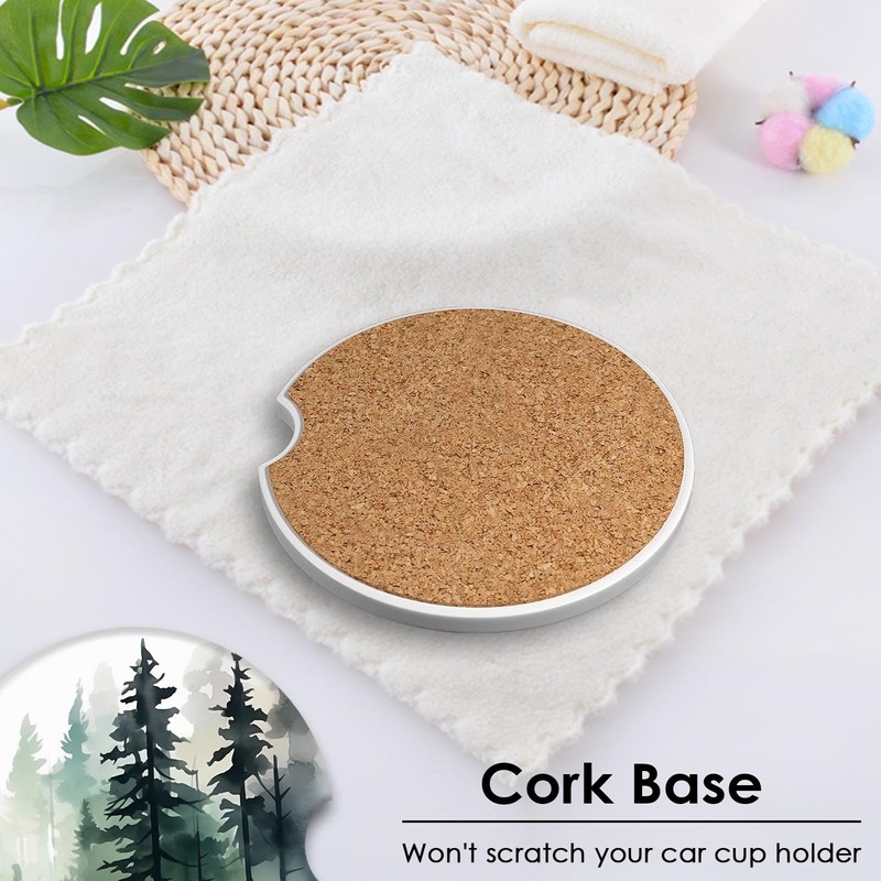 Britimes 2 Pack Car Coaster, Absorbent Ceramic Stone Cork Base