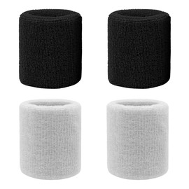 4 Pack 3 inch Wrist Sweatbands Tennis Wrist Bands Absorbent Sweat Band for Men and Women - Elastic Athletic Wrist Bands for Tennis, Basketball, Running, Working Out (White+Black)