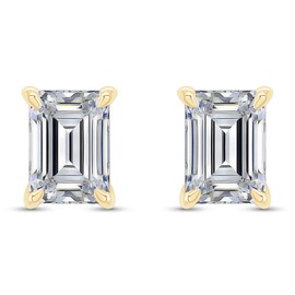 2 Carat Emerald Cut Lab Created Moissanite Diamond Solitaire Stud Earrings for Women Wedding Earrings In 18K Yellow Gold Over Sterling Silver