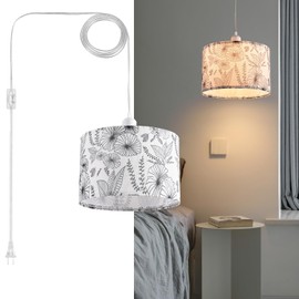 IHENGYANLT 2 Pack Plug in Pendant Light, Hanging Light with 15Ft Clear Cord, On/Off Switch, Flower Fabric Lamp Shade, Hanging Light Fixture for Bedroom, Kitchen, Living Room, Dining Table