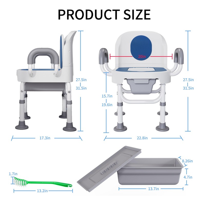 FUSHIDE Bedside Commodes, Portable Toilet Chair Adjustable, Height Adjustable Potty