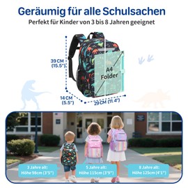 Bagseri Children's Backpacks for Boys Girls - 15L Nursery Backpack for Children 3 to 8, Children's Backpack with Chest Strap, Black Dinosaur