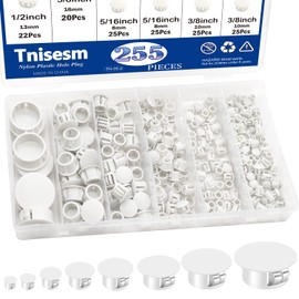 Tnisesm 255Pcs 8 Sizes Nylon Plastic Hole Plugs 1/4" 5/16" 3/8" 1/2" 5/8" 3/4" 7/8" 1" Round Drill Hole, Flush Type Panel Knockout Locking Plugs, Screw Covers for Furniture Cabinet Insert End Caps